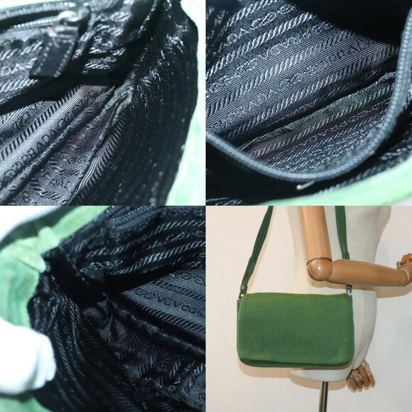 PRADA Shoulder Bag Knitted Fabrics Green Silver Auth 93808 - Picture 15 of 16